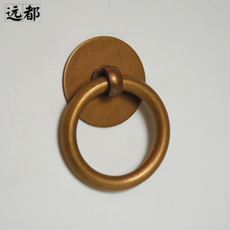 Drawer handle Chinese imitation antique pure copper furniture integral cabinet bookcase medicine cabinet door ring handle pure copper round pull ring