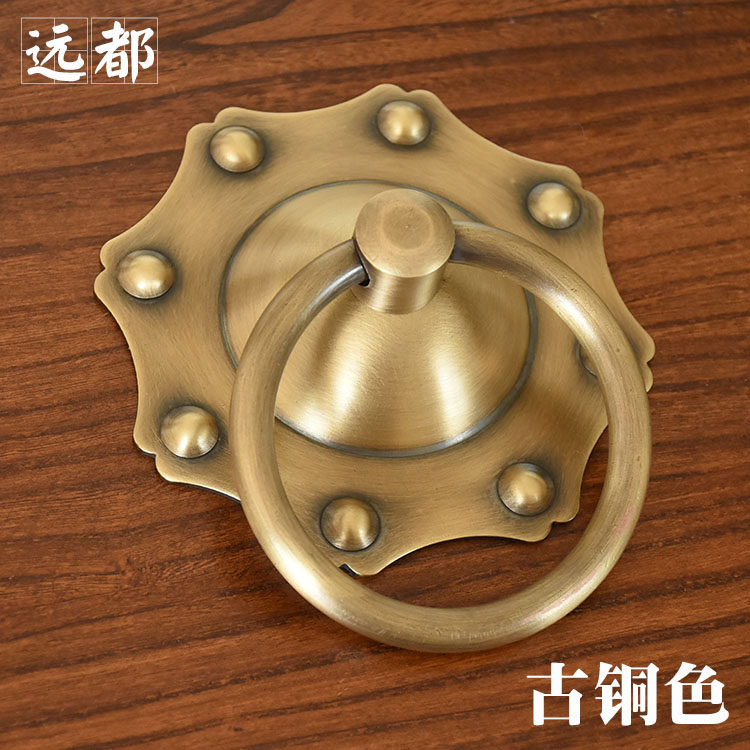 Chinese antique door handle retro-pure copper circular door ring solid wooden door handle all copper ancient cymbal pull ring
