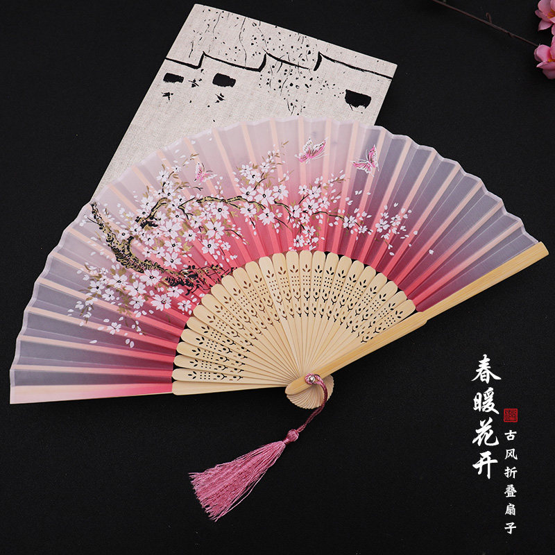 Carry-on Performance Summer Green Hanfu Folding Fan Gufeng Fan Folding Fan Female Overbearing Small And Hollowed-out Fairy Crane Diy