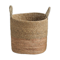 Breeze color-blocked cattail flower basket hand-woven basket storage straw basket double-eared floor-standing flower pot set decorative ornaments