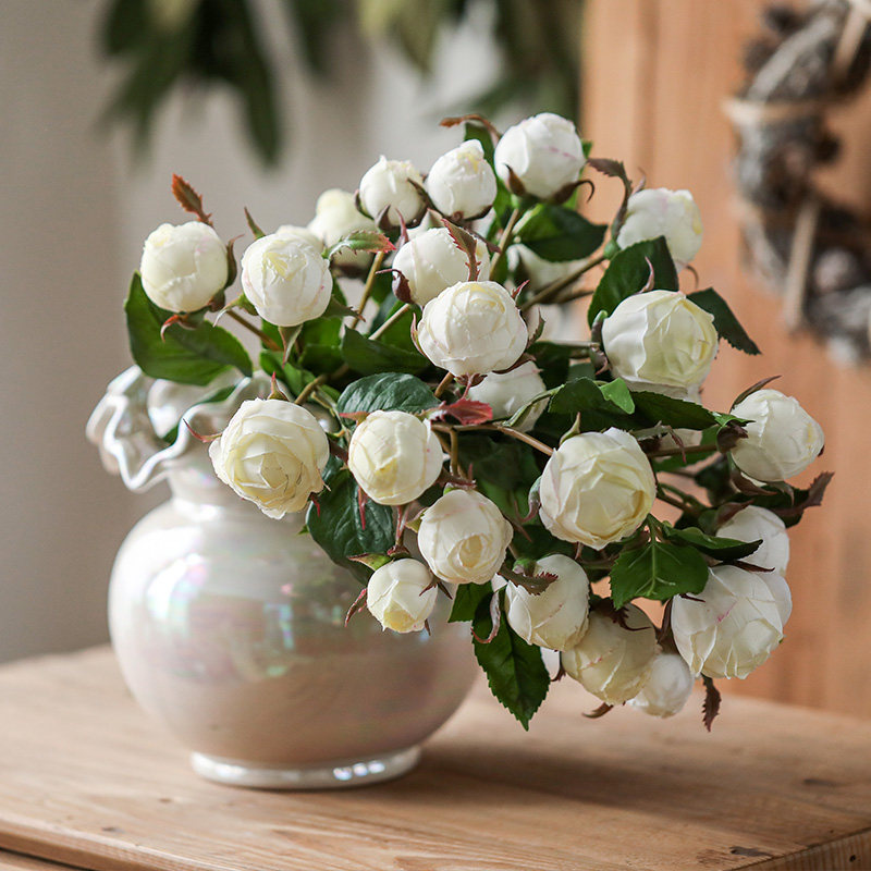 Broocan 6 Heads Small Rosebuds Emulation Flower Pendulum Pieces Living-room Rose Fake Flowers Decorate Floral Pink white Two-color selection