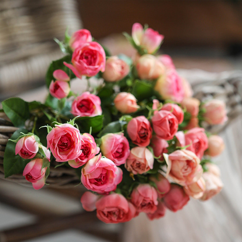 Left bank wheat field 7 heads feel moisturizing bud heart rose imitation flower fake flower arrangement ornaments home accessories living room floral art