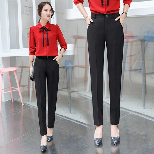 Осенние штаны, осенний пиджак классического кроя, свободный прямой крой, высокая талия, по фигуре