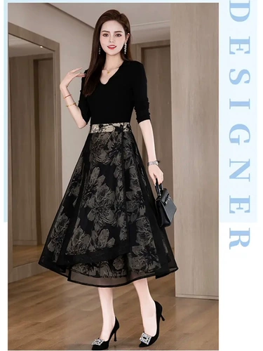 Летняя дизайнерская длинная юбка, тренд сезона, средней длины, А-силуэт