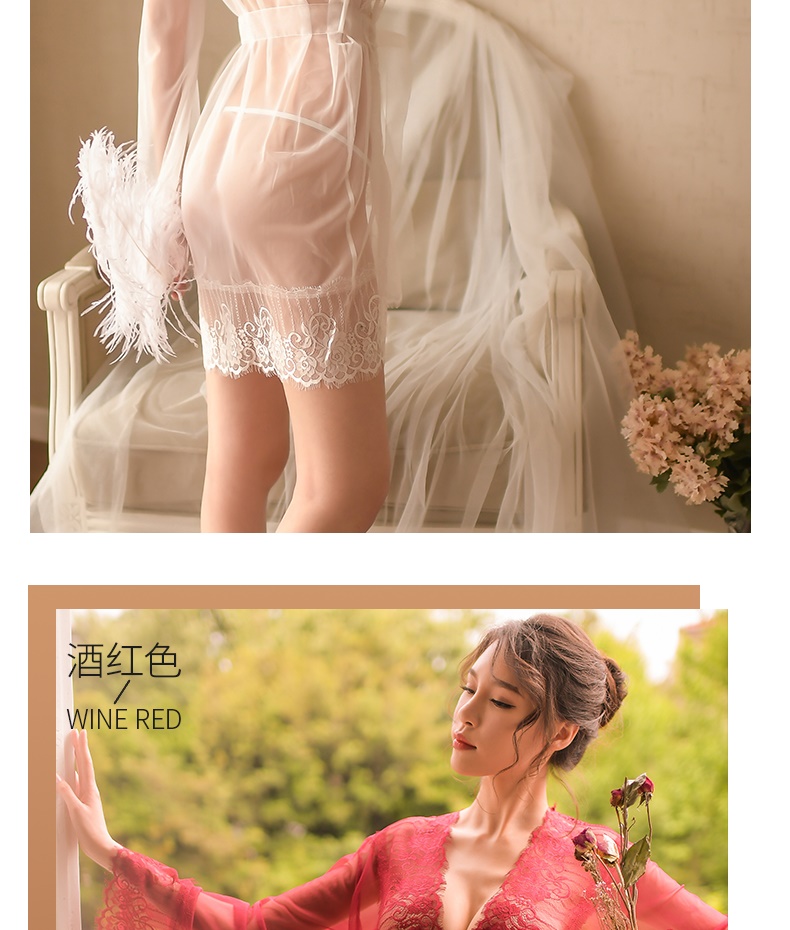 Đồ ngủ gợi cảm nữ mùa hè nóng người lớn kích thước lớn áo ngủ gợi cảm dài tay ren trong suốt vải tuyn đồ lót sao áo choàng tắm ngắn đồ ngủ nữ quần áo ngắn