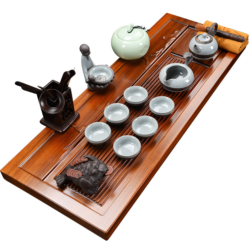 Repeatedly prosperous Chinese style household hua limu tea tray was kung fu tea set solid wood tea table of a complete set of simple ceramic tea set