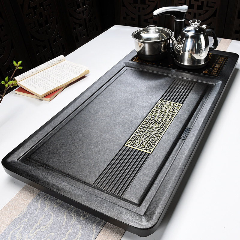 Home electrified magnetic stove Boiling Water Pot Full Automatic Tea Tray Solid Wood Integrated embedded single frame stone tea table tea set
