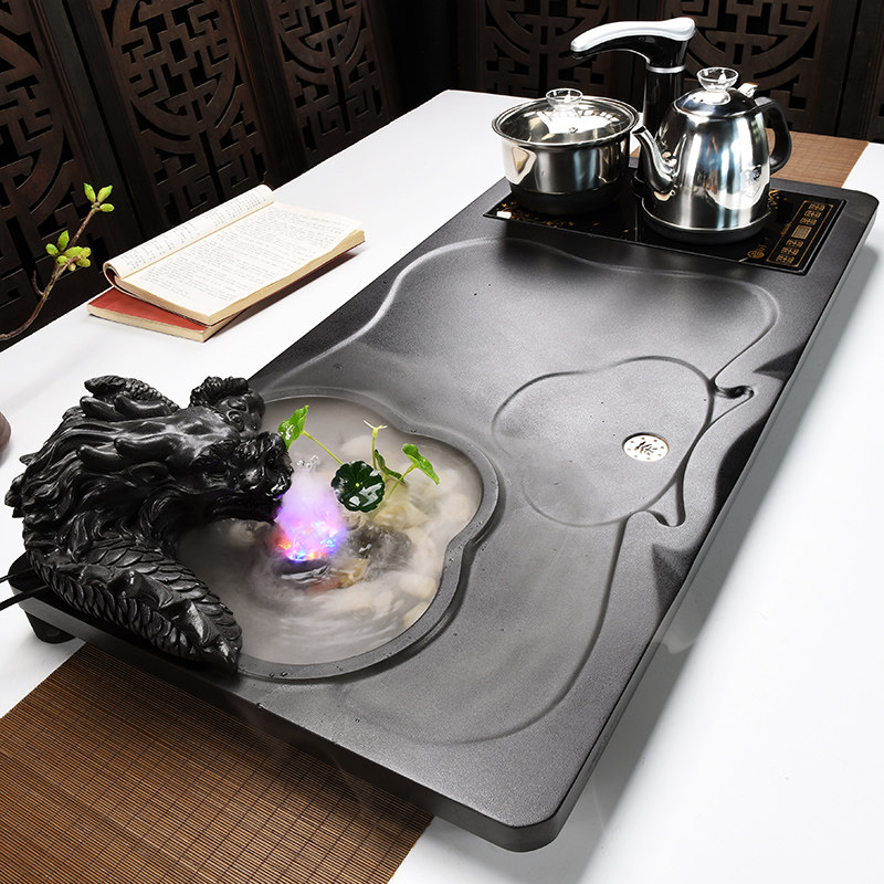 Integrated embedded single frame tea table full automatic tea tray solid wood home electrified magnetic furnace boiling water pot tea set