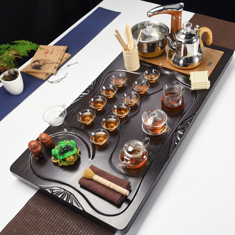 Repeatedly in automatic step kung fu tea sets tea tray household carbon black flat tea tray tea ceramic tea set