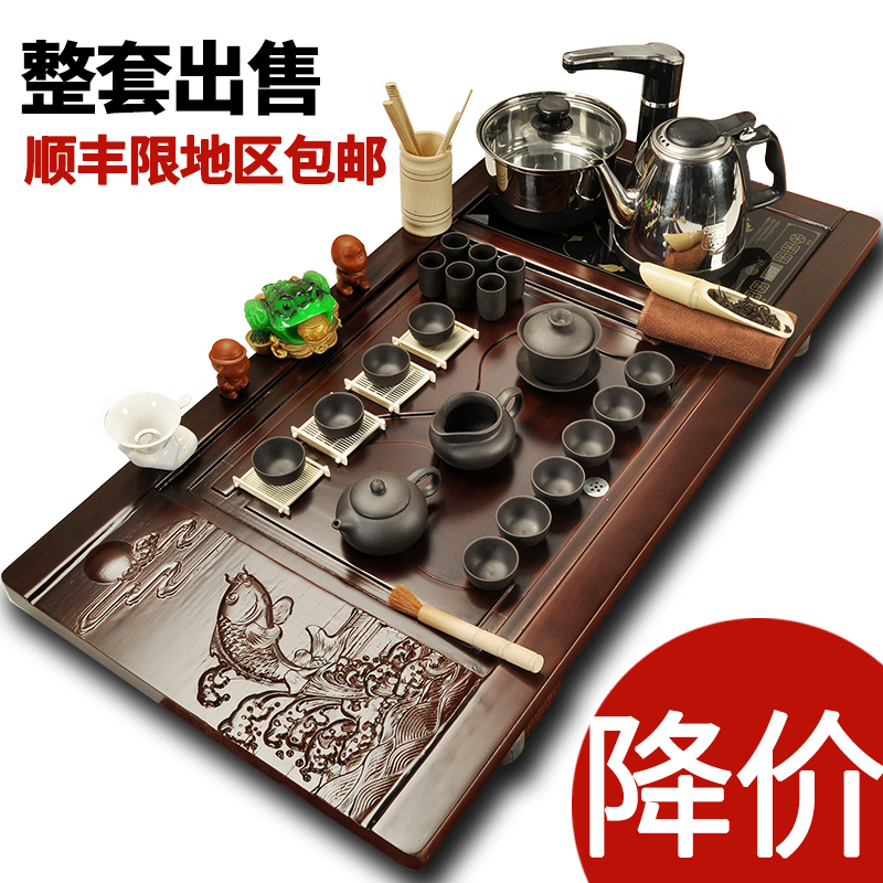 Repeatedly in a complete set of violet arenaceous kung fu tea set suits for domestic cup pot induction cooker tea tea solid wood tea tray