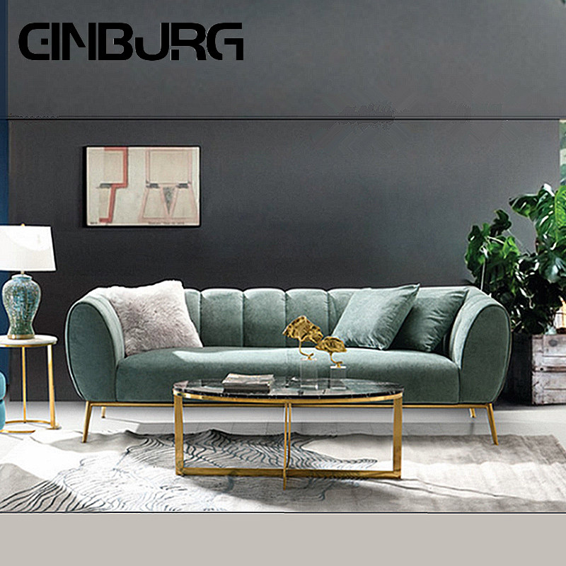 Light luxury style Nordic velvet fabric sofa designer small apartment three-person model room shopping mall simple modern decoration