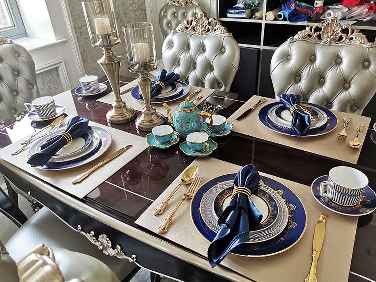 European top - grade LanYao gold dishes and utensils neoclassical up phnom penh dish suits for ceramic beefsteak flat home plate