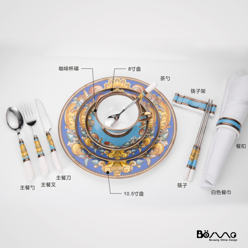 Exports Europe and the United States Marine world hotel ipads China tableware to western - style food tray cups and saucers knife and fork spoon, chopsticks conch snack plate of sell like hot cakes