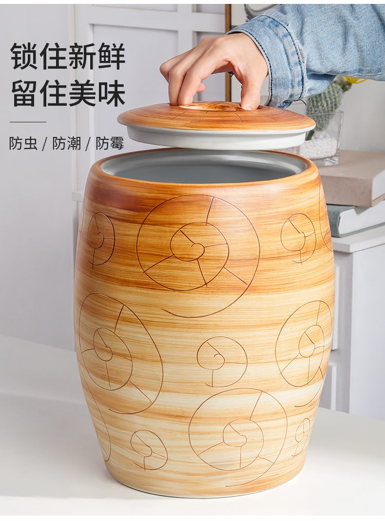 The Qing jingdezhen ceramic barrel rice bucket 10 jins home tea insect - resistant seal storage bins with cover