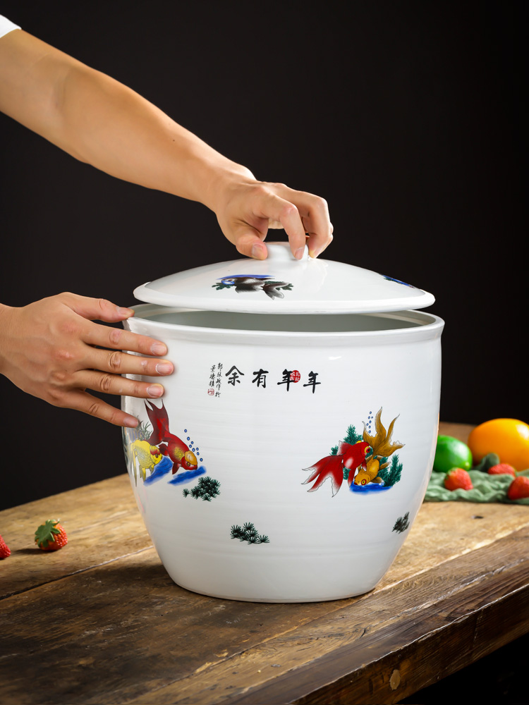 Jingdezhen ceramic barrel with cover loading ricer box 10 jins home 20 jins insect - resistant moistureproof mildew store meter box, meters as cans
