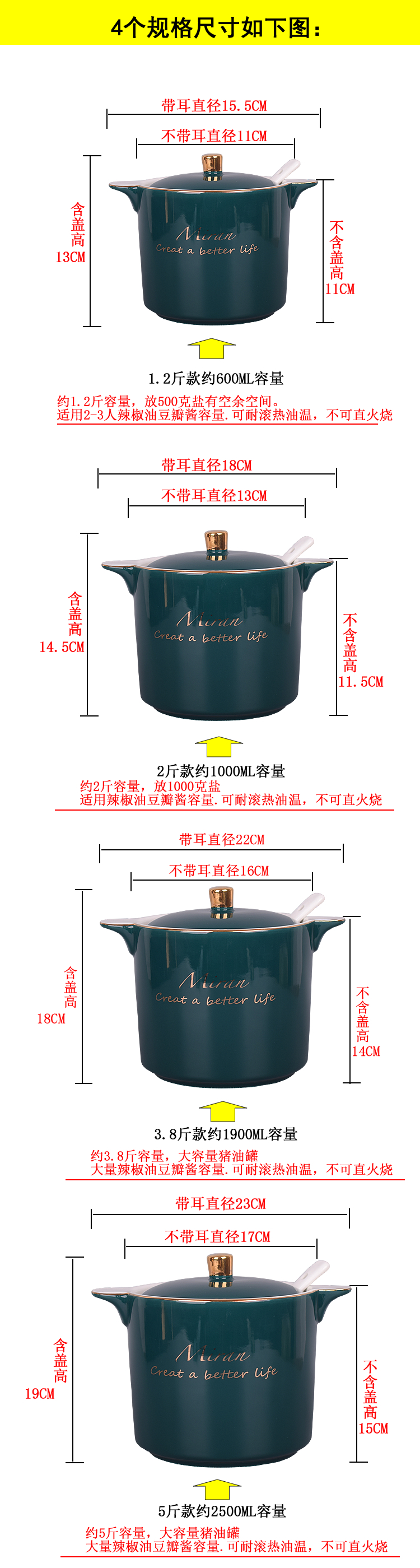 Ceramic flavor pot kitchen household northern wind belt cover condiment chili oil container high - temperature candy box of the pot