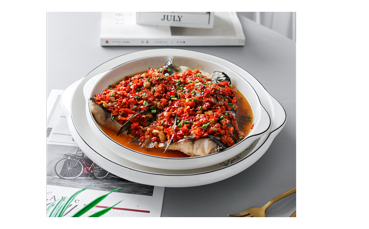 Ceramic prevent hot pepper fish head plate ear plate the features large high - grade household delicate contracted Nordic deep circular plate