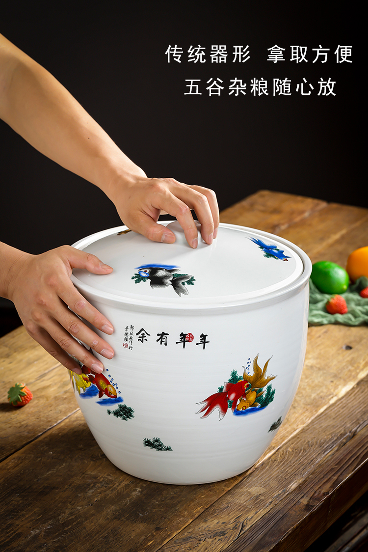 Jingdezhen ceramic barrel with cover loading ricer box 10 jins home 20 jins insect - resistant moistureproof mildew store meter box, meters as cans