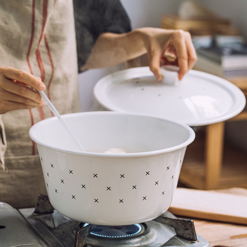 Enamel POTS with cover kitchen household and knead face basin basin basin mercifully rainbow such as bowl beat egg soup thickening basin of lard oil storage