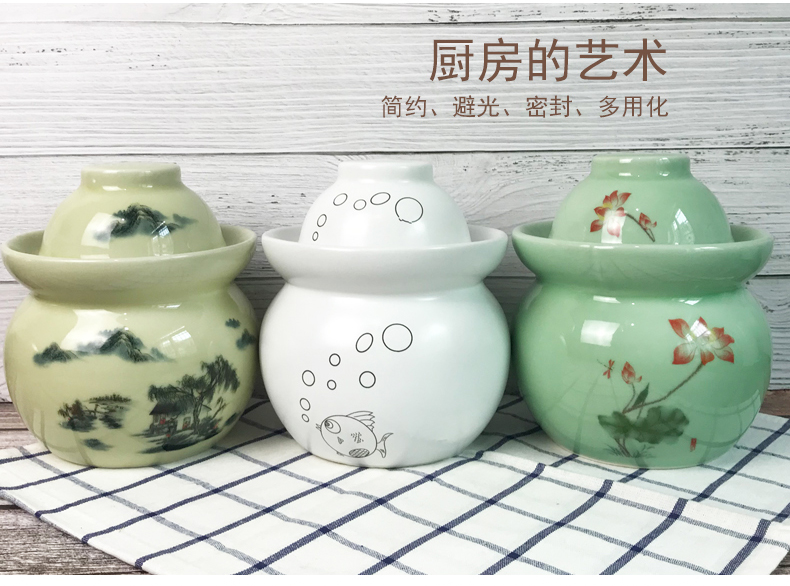 The Pickle jar ceramic household pickling salted duck dense eggs pickled vegetable grains storage tank sealing Pickle jar of jingdezhen