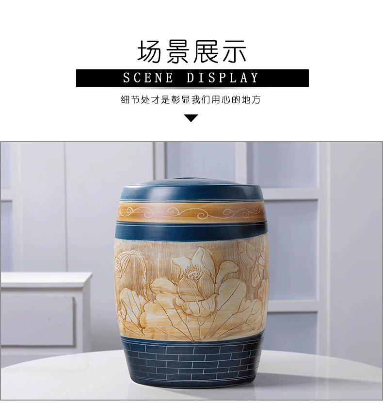 Jingdezhen ceramic barrel rice bucket 30/50 jin household rice storage box with cover seal insect - resistant moistureproof tank