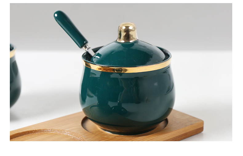 Emerald flavor pot three - piece combination with ceramic jar with cover household kitchen single run condiment jar