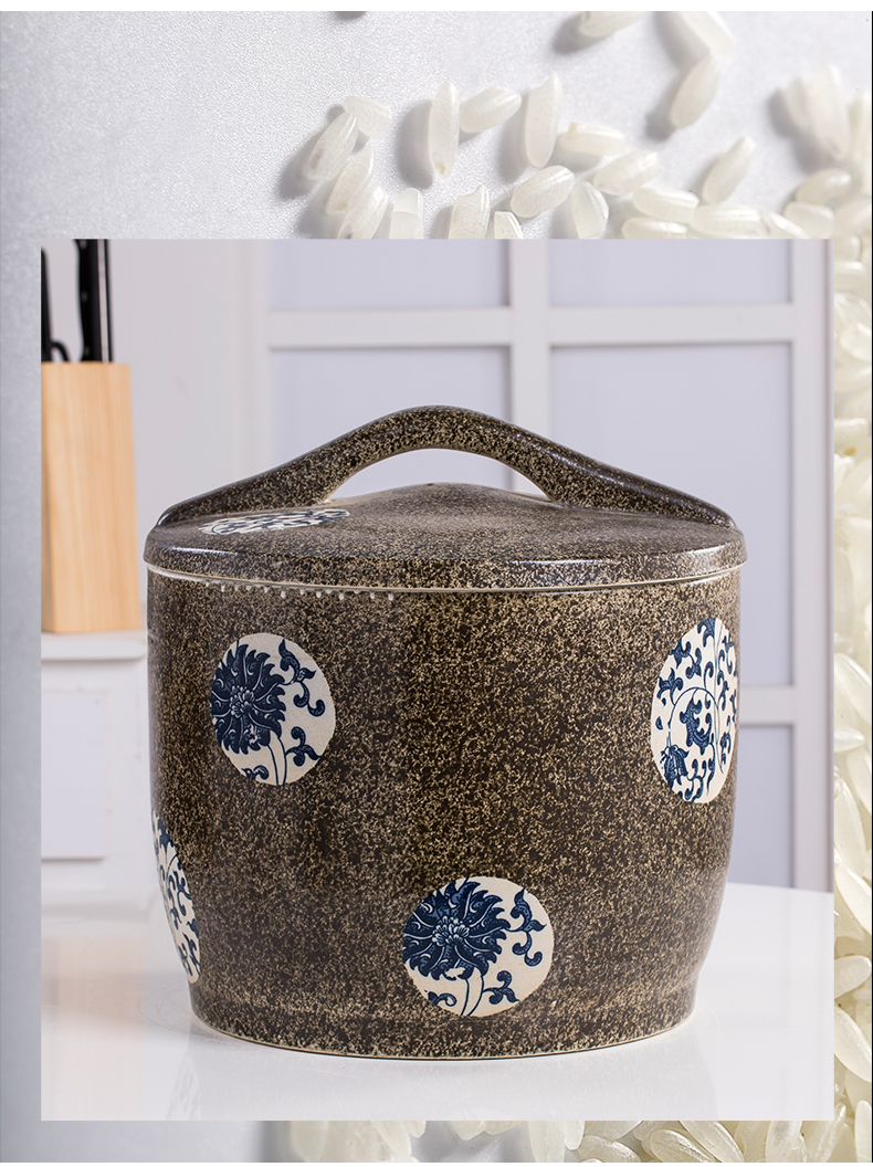 Barrel ceramics with cover household kitchen sealed as cans of tank flour moisture insect - resistant rice storage box ricer box 20 jins