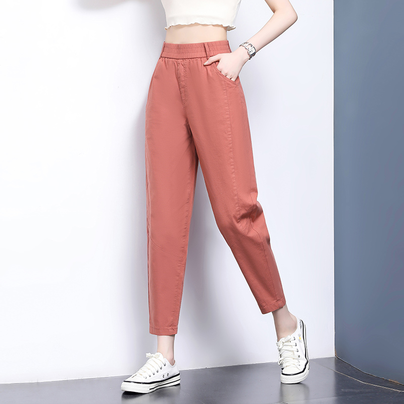 lanh bông chín điểm mùa hè quần của phụ nữ mỏng 2020 mới loose-fitting mỏng da Harlan củ cải quần quần âu