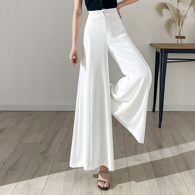 Ice silk wide-leg skirt women's spring and summer thin section 2023 new high waist drape big feet wide-leg pants white casual skirt pants