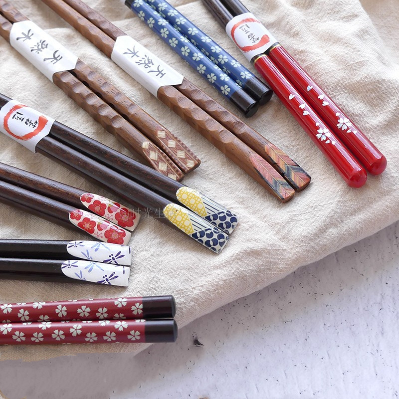 Japanese style home cherry blossom chopsticks tableware personalized solid wood chopsticks hotel long chopsticks pointed chopsticks