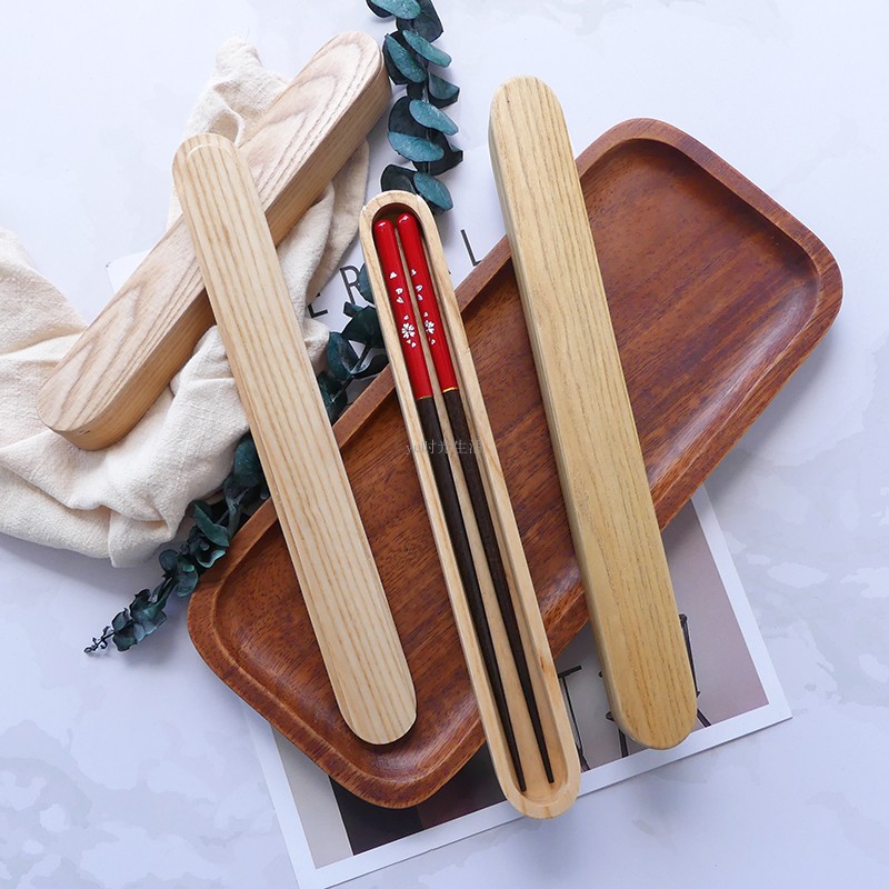 Creative Japan Portable Chopsticks Pull-out Wood Case Out Chopstick Case Wood Cutlery Student Travel Cutlery Sets