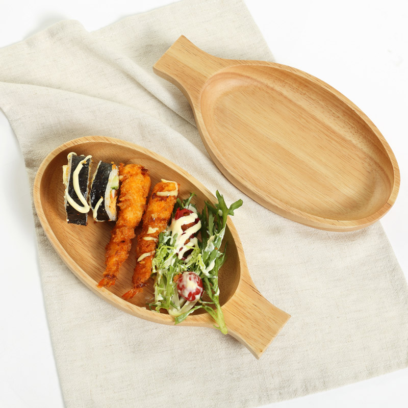 Day Style Creative Fish Type Disc Solid Wood Plate Thick Solid Durable Field Garden Wind Cute Vegetable plate pure color log dinner plate