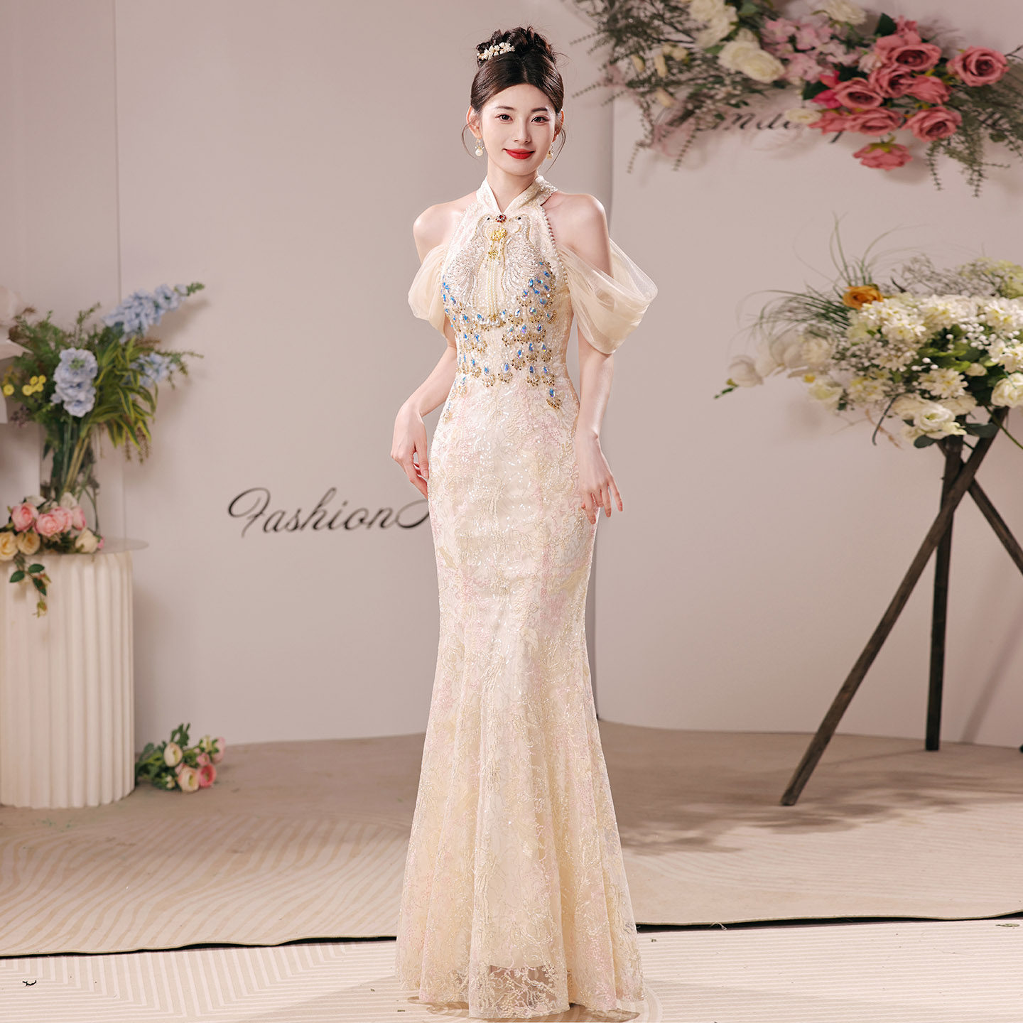 Китайское платье для тостов cheongsam, платье для помолвки невесты, юбка, высококачественная легкая роскошная ниша, рыбий хвост для взрослых, высококачественная вспышка sense host