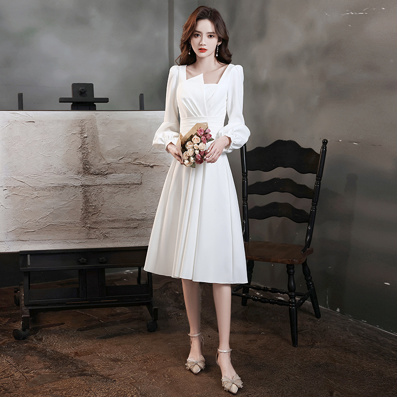  L+210202 White mid -length long sleeves  
