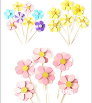 The new 6-pack flash gold stamens powder white fresh five-petal peanut Day wedding party theme cake plug-in decoration