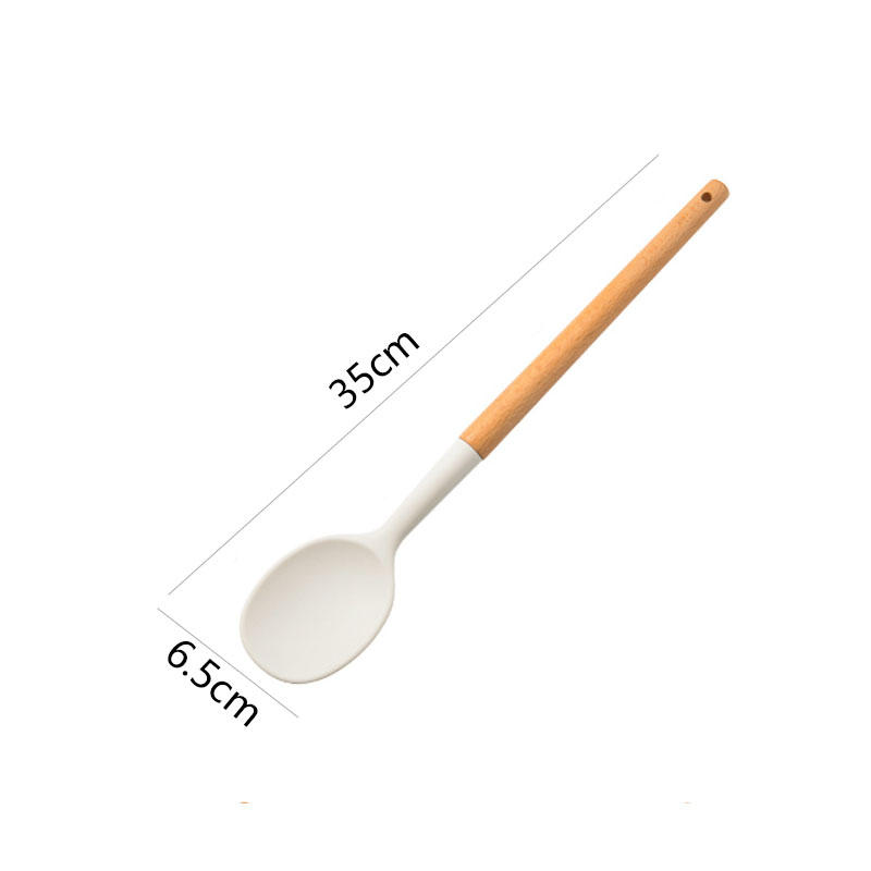 Spoonwhite silica gel Spatula a soup spoon Spoon household Kitchenware Stir fry non-stick cookware Pan Shovel Wooden handle Shovel spoon suit