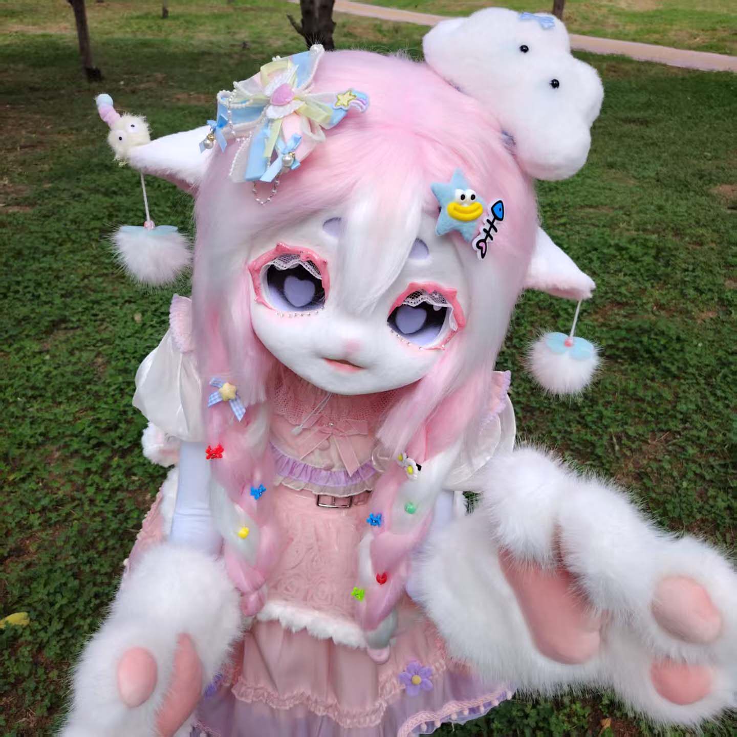 👑 小公主最爱的动漫cosplay女粉狐狸长发动漫服 🦊-furry福瑞-淘宝好物网