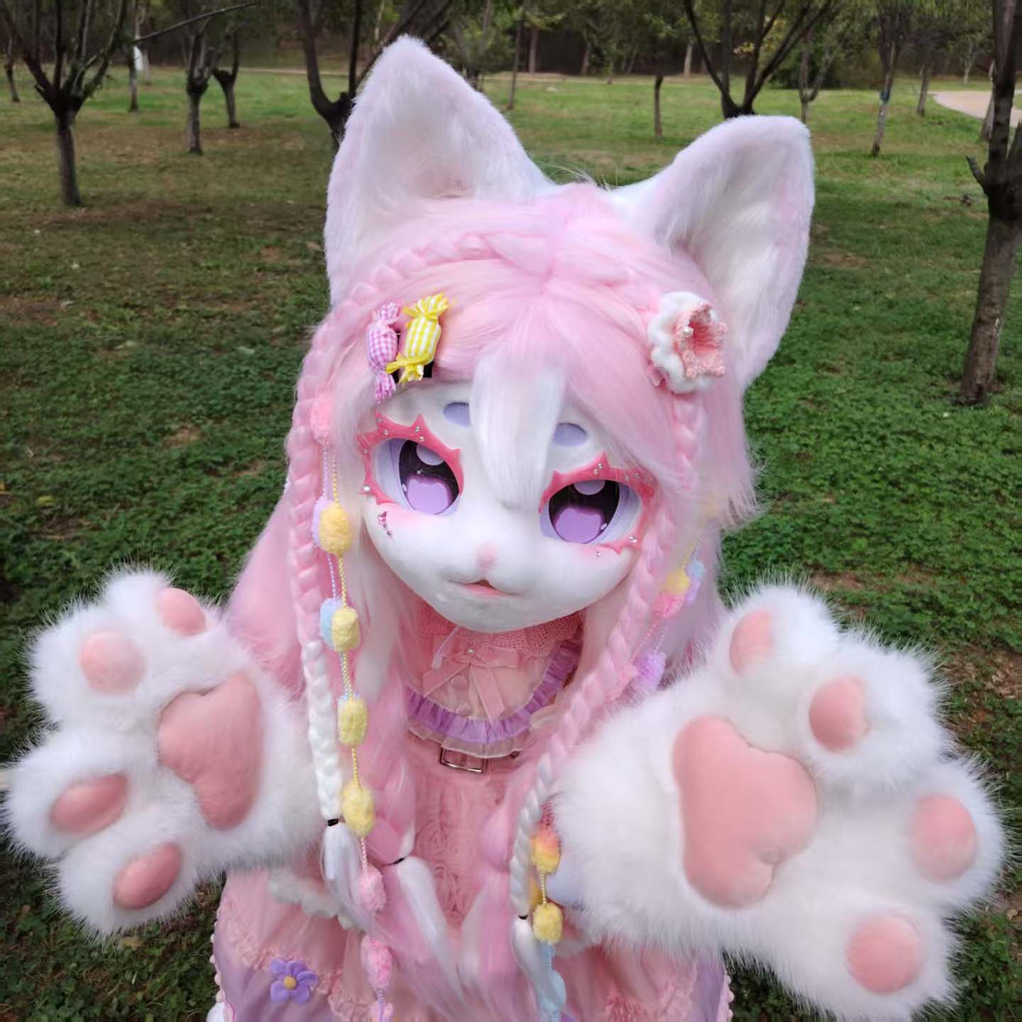 👑 小公主最爱的动漫cosplay女粉狐狸长发动漫服 🦊-furry福瑞-淘宝好物网
