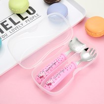 304 stainless steel spoon Fork cute childrens tableware set baby baby practice kindergarten small fork spoon gift