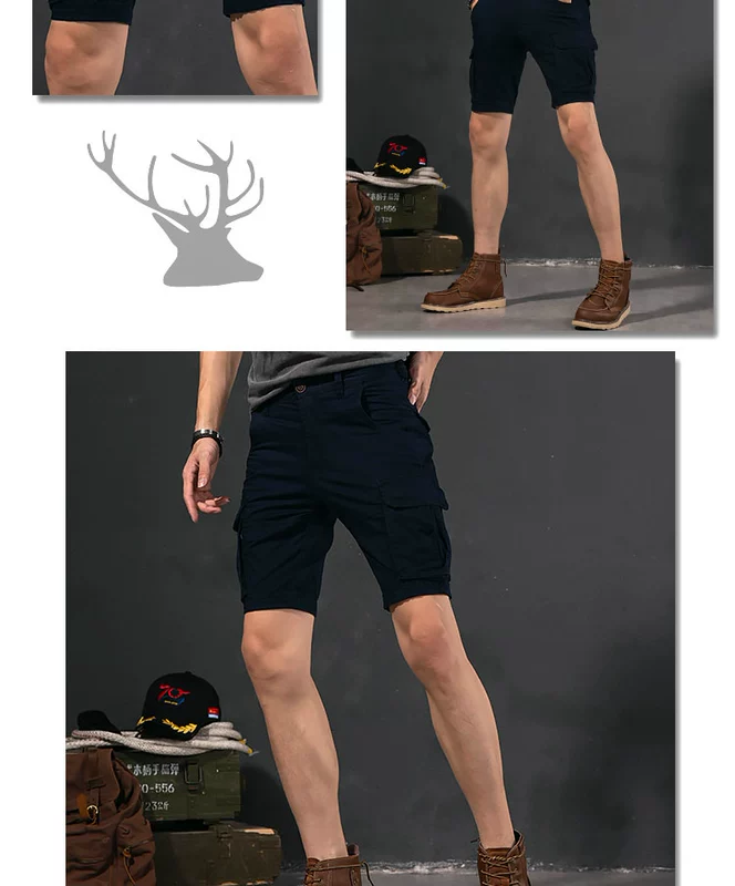 Multi-bag nam slim overalls quần short mùa hè kéo dài giản dị 4 quần kaki thủy triều thương hiệu ngụy trang quý - Quần short