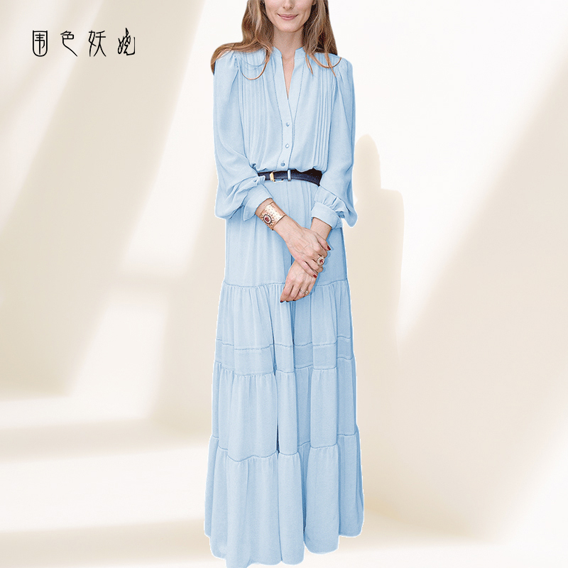 8201 Light Blue Dress for Women Spring/Summer 2026 Fairy Dress High-End Dress Long Slimming French Style Long Dress