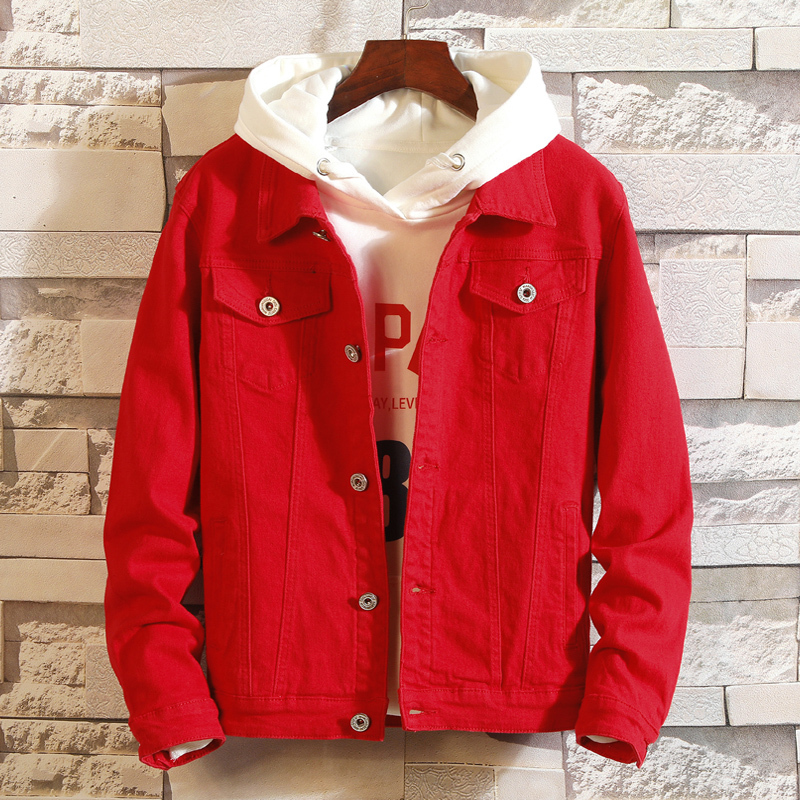 Spring and Autumn Fashion Jacket, Bright Red Denim Jacket, Stylish and Festive New Year Coat for Men, Zodiac Year Jacket, Trendy and Versatile