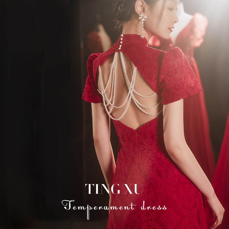 Toast Dress Qipao Young Gown Dress Lady Spring Summer 2022 New Bridal Engagement Foreign Dress Chinese Retro Temperament