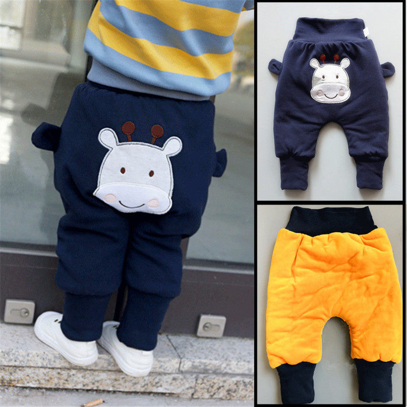 Baby Autumn winter Garching clip cotton with high waist and belly protection big PP pants male and female child clothes baby three-layer pure cotton long pants