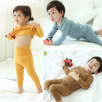 Baby autumn and winter high waist warm plus velvet pajamas cotton baby belly pants long sleeve men and women Young Children base two sets