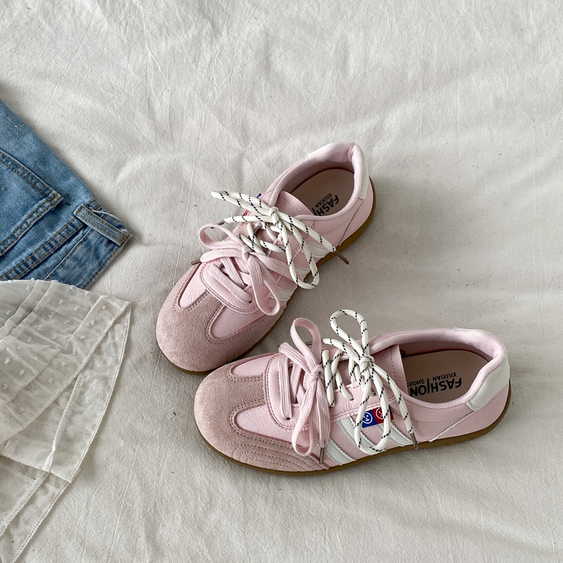 Uncle Xi Korean Style Pink Moral Training Shoes for Women ins Trendy Niche Lace-Up Casual Sneakers Retro Soft-Soled Forrest Gump Shoes