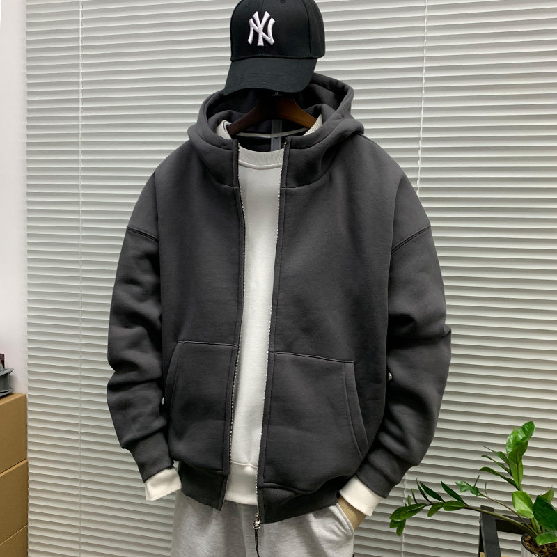 2022 Spring and Autumn Hooded Cardigan Solid Color Sweatshirt Men's Jacket Korean Version ins Trend Brand Street Sports Loose Jacket