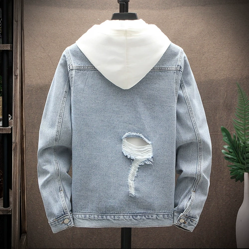 Джинсовая мужская весенняя трендовая куртка с капюшоном, тренд сезона, коллекция 2021, оверсайз