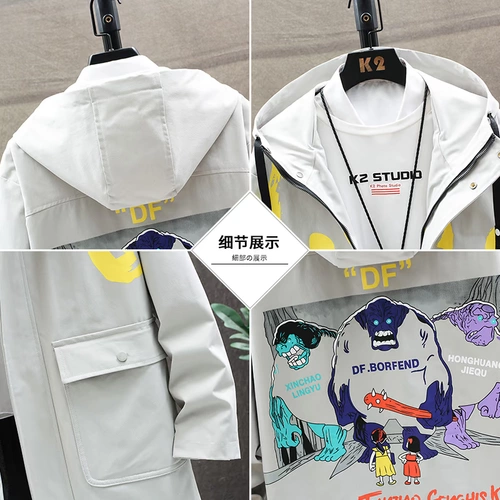 Длинная демисезонная куртка, трендовый лонгслив, толстовка с капюшоном, средней длины, коллекция 2021, оверсайз