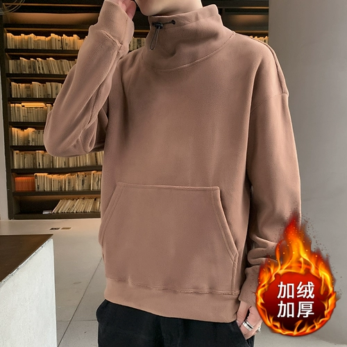 Демисезонная зимняя толстовка, мужской утепленный трендовый лонгслив для отдыха, оверсайз